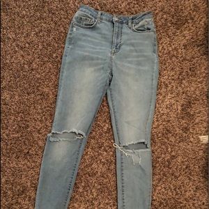 Distressed light wash jeans